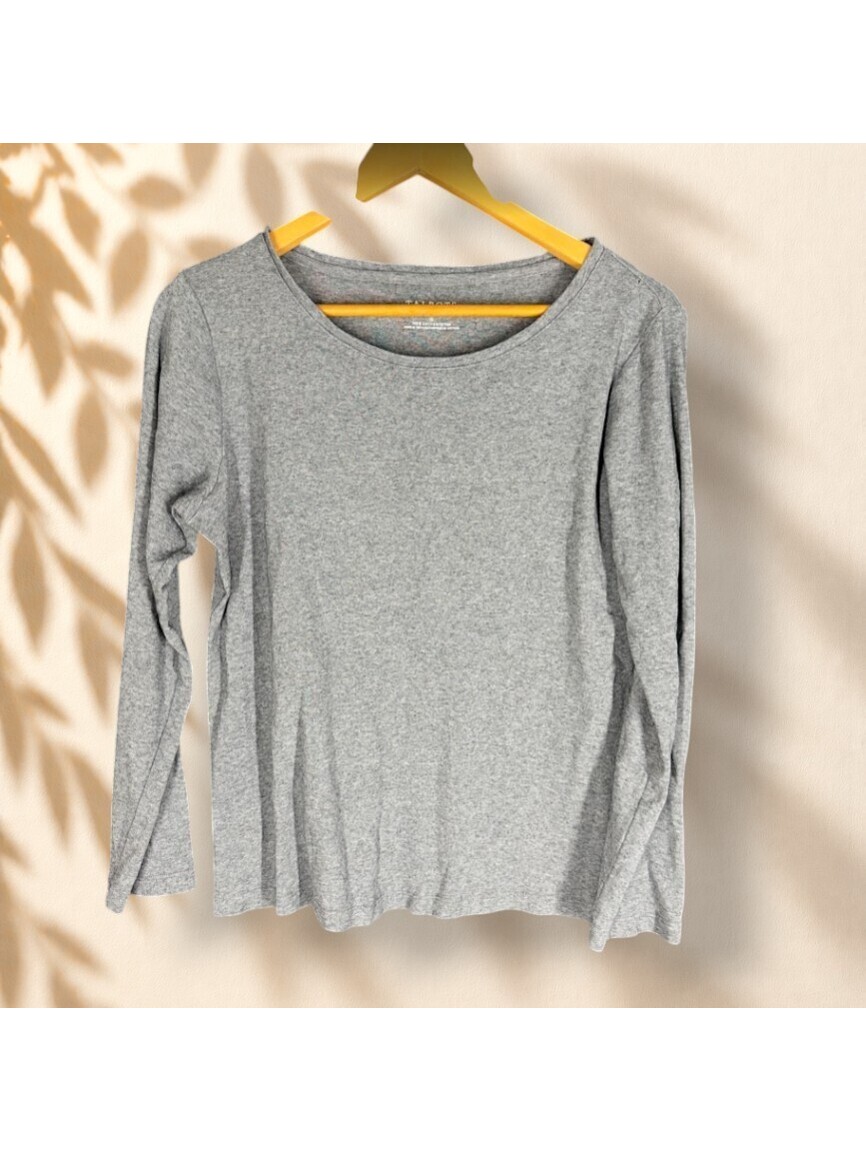 Talbots T-Shirt Women M Medium Gray Long Sleeve Cotton Round Neck Casual Stretch